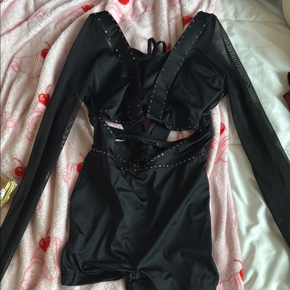 Black Sheer Long Sleeve dance jumpsuit